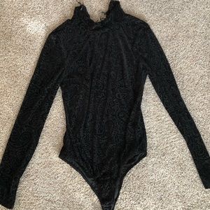 See through Body suit with velvet texture design